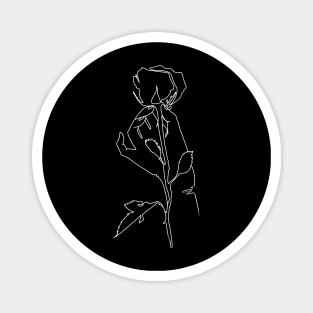 hand holding a rose minimalistic line art in white Magnet